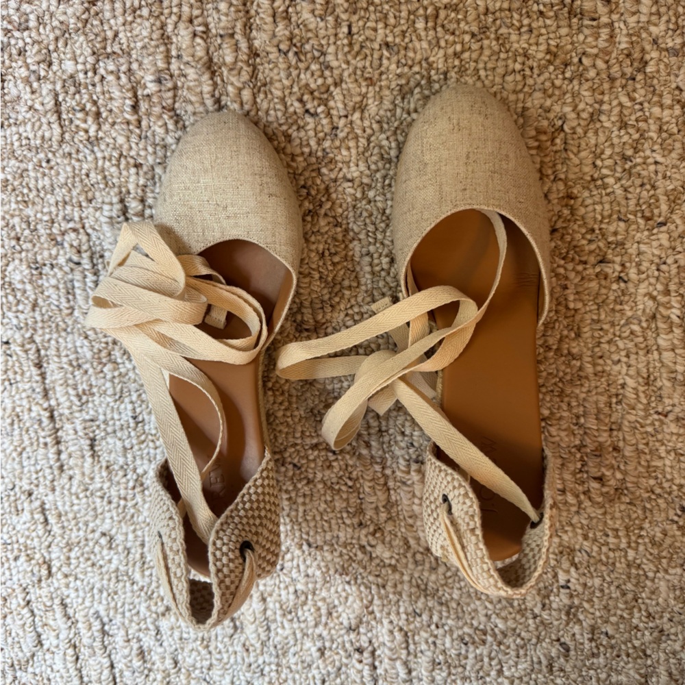 J. Crew Factory Canvas Ankle-Wrap Espadrille Wedges - Size 8